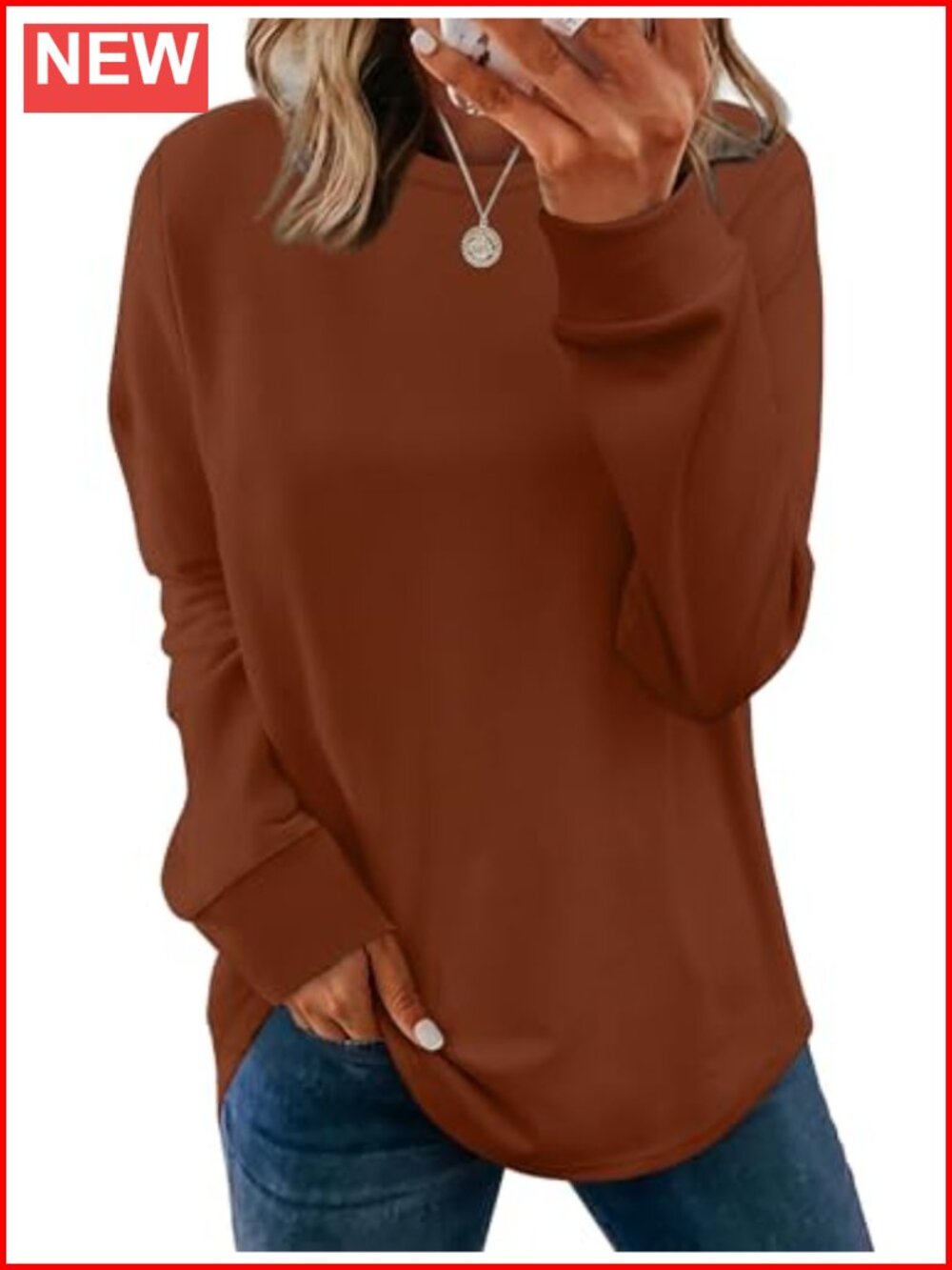 Women's Crewneck Sweatshirt Long Sleeve Curved Hem Lightweight Tunic Top